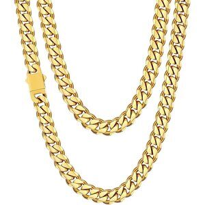 Fiusem d.10.5mm width-gold 20 inches 3.5mm Cuban Link Chains for Men